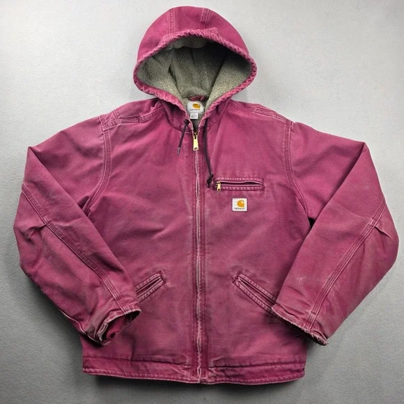 Carhartt WJ141 648 Sherpa Lined Hooded Jacket Raspberry Pink Womens Large 12/14 - Picture 1 of 14